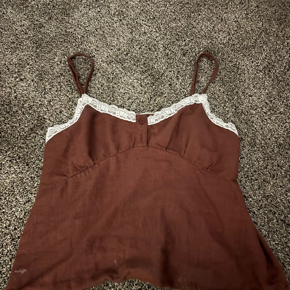 Brandy Melville Brown Crop Top with Lace Trim